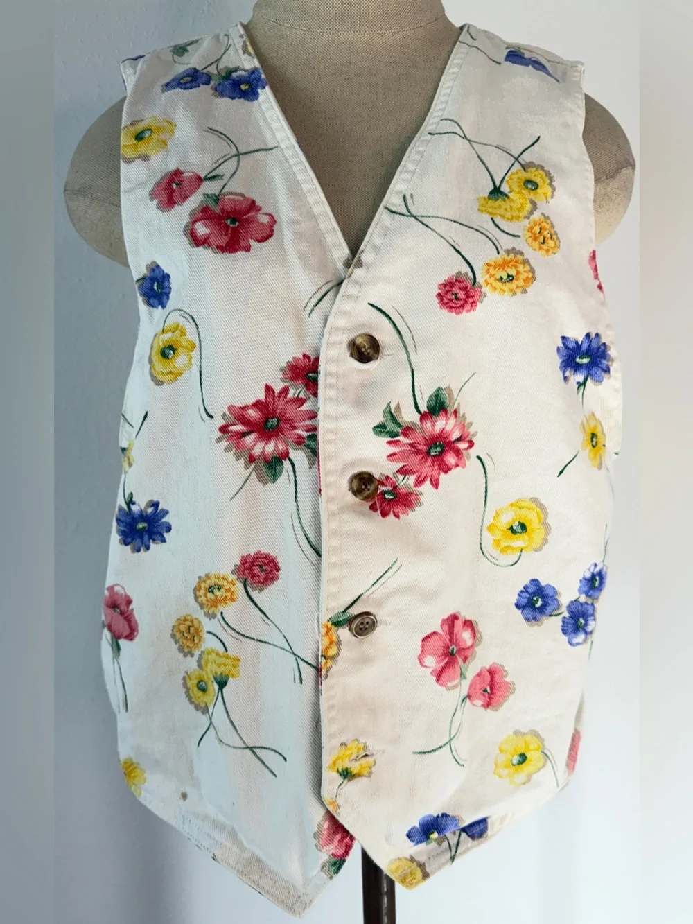 Vintage 90s Vivaldi White Boho Floral Button Front Vest Cottagecore Fairy Medium